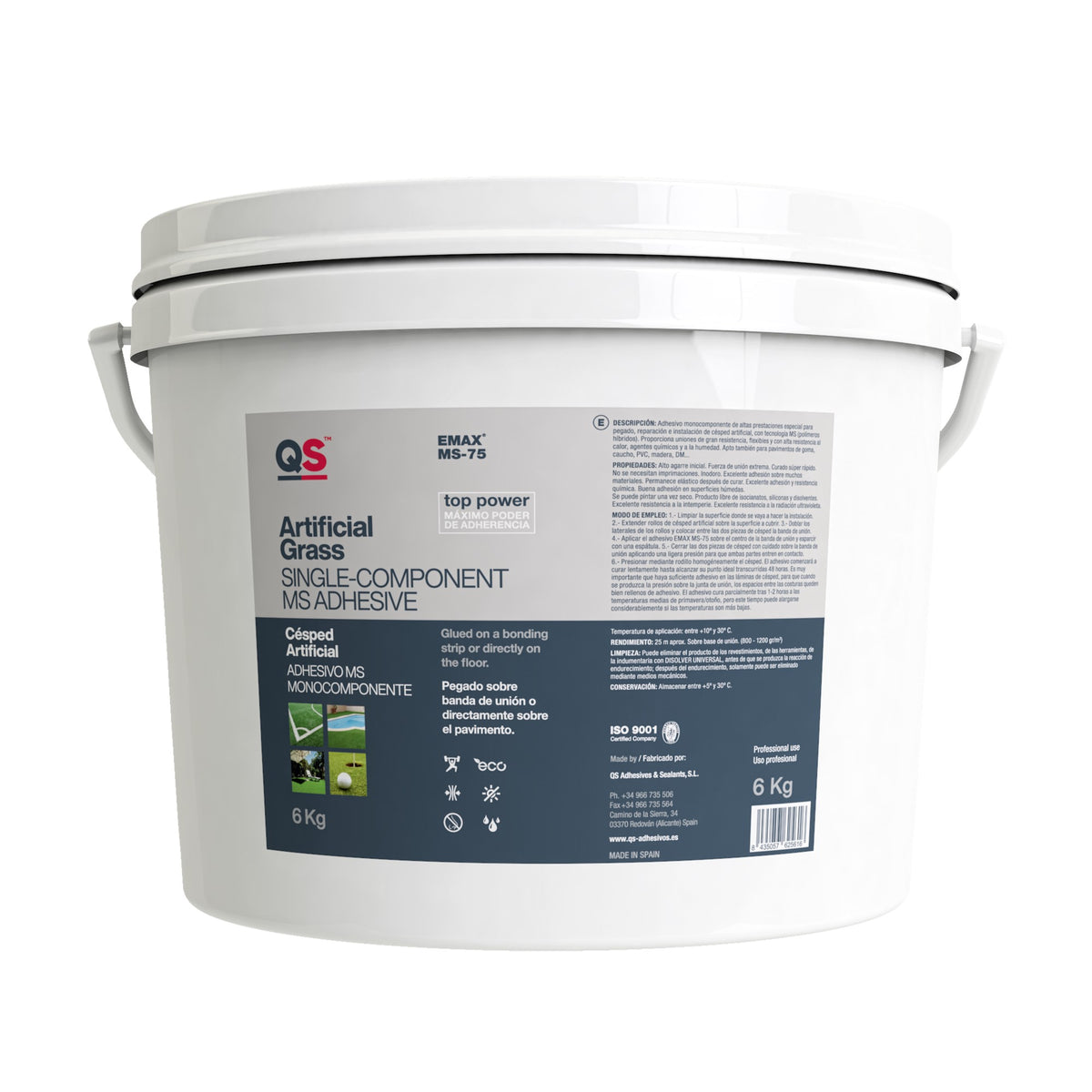 Cubo de 6 kg de adhesivo MS monocomponente QS EMAX MS-75 para pegar césped artificial