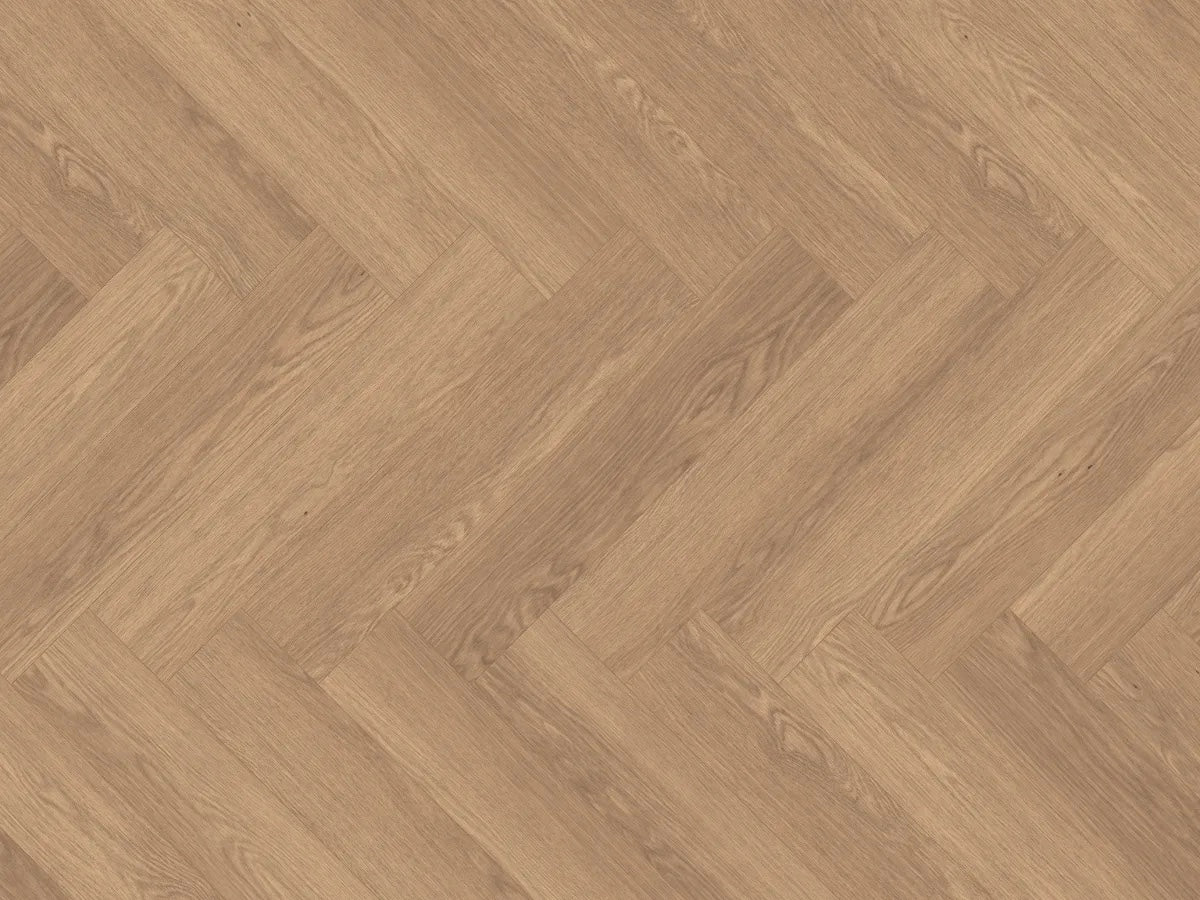 Egger NatureSense Herringbone AC4/32 8 mm Herringbone Roble Baronia Marrón EL2134 - vista del suelo