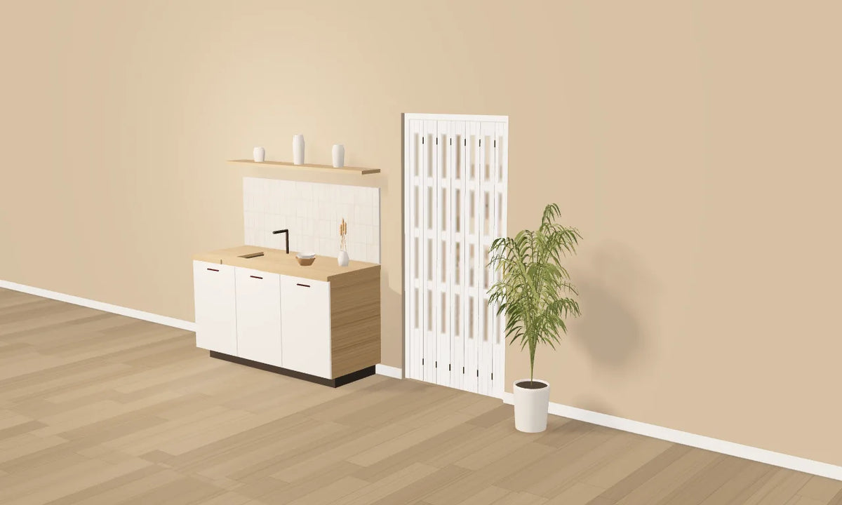Puerta plegable acristalada de madera natural en Laca blanca