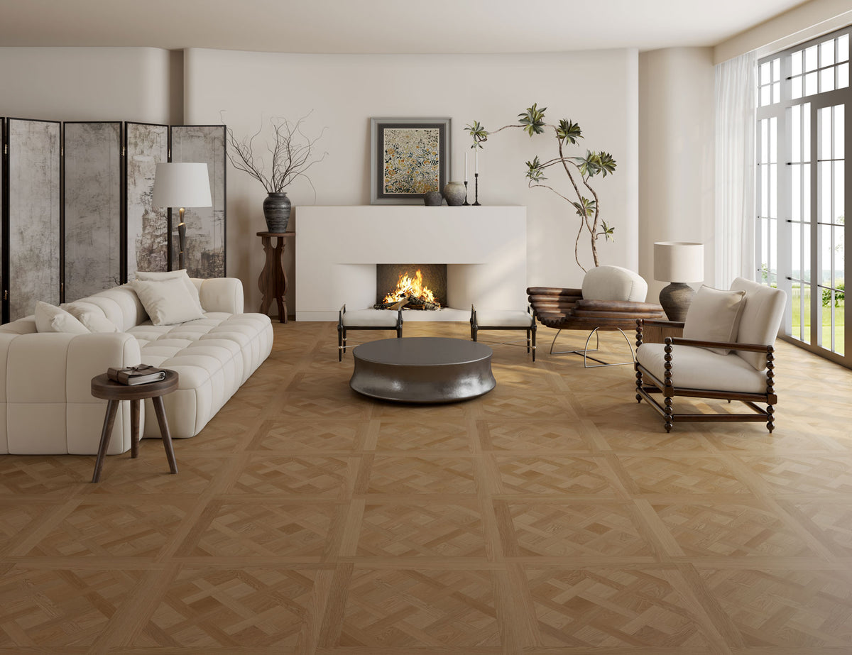 Suelo EPC Materia Versailles Classic Oak en un salón