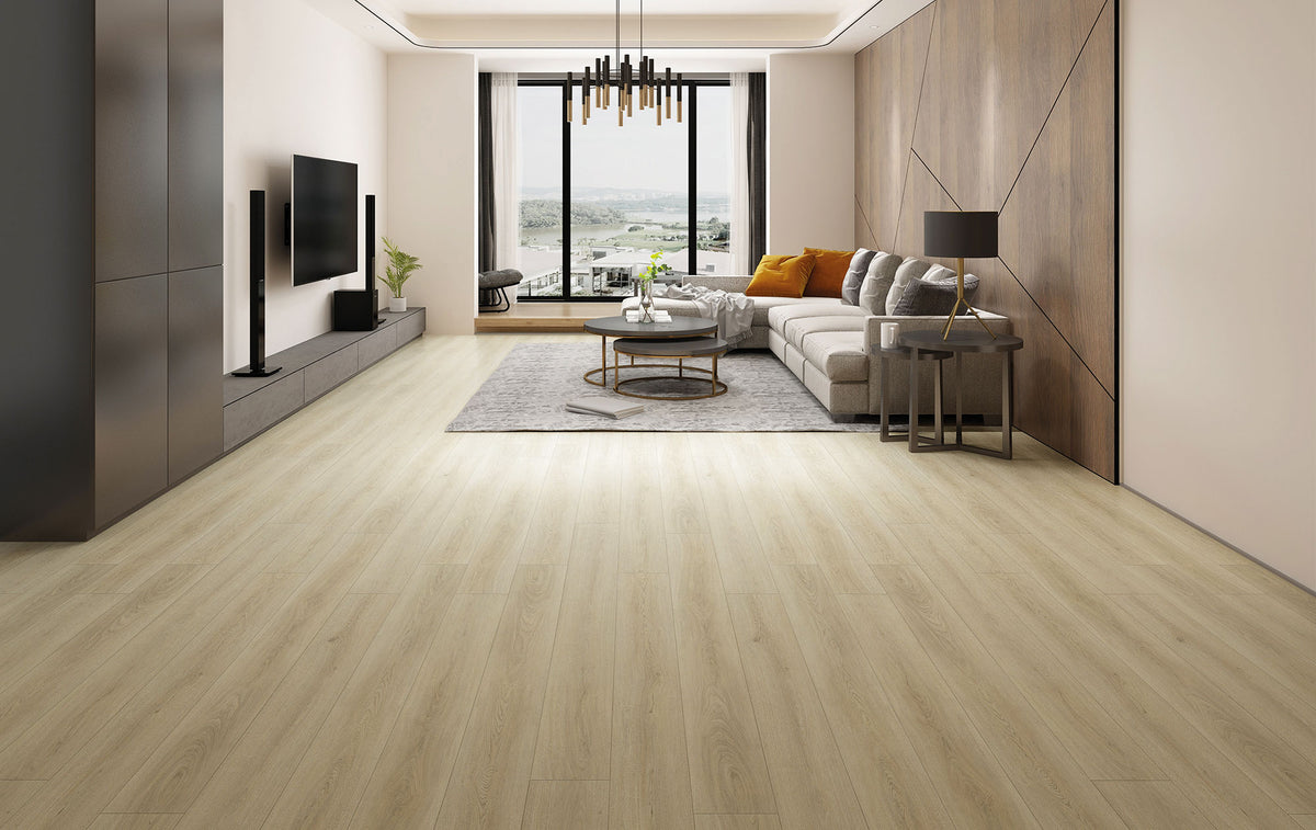Suelo SPC Materia Betulla Natural en un salón