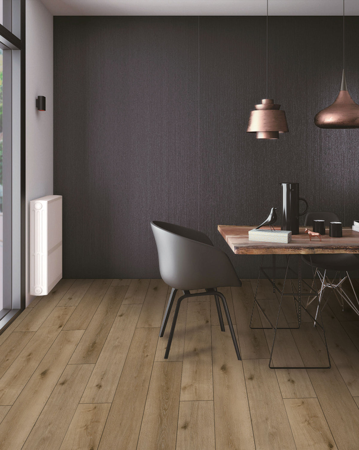 Suelo SPC Materia Noyer Beige en un comedor