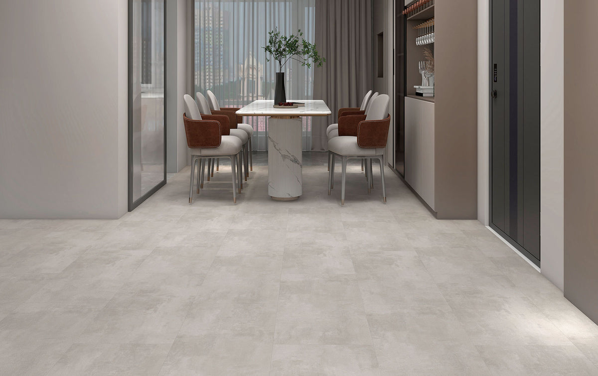 Suelo SPC Materia Stone Grafito en un comedor