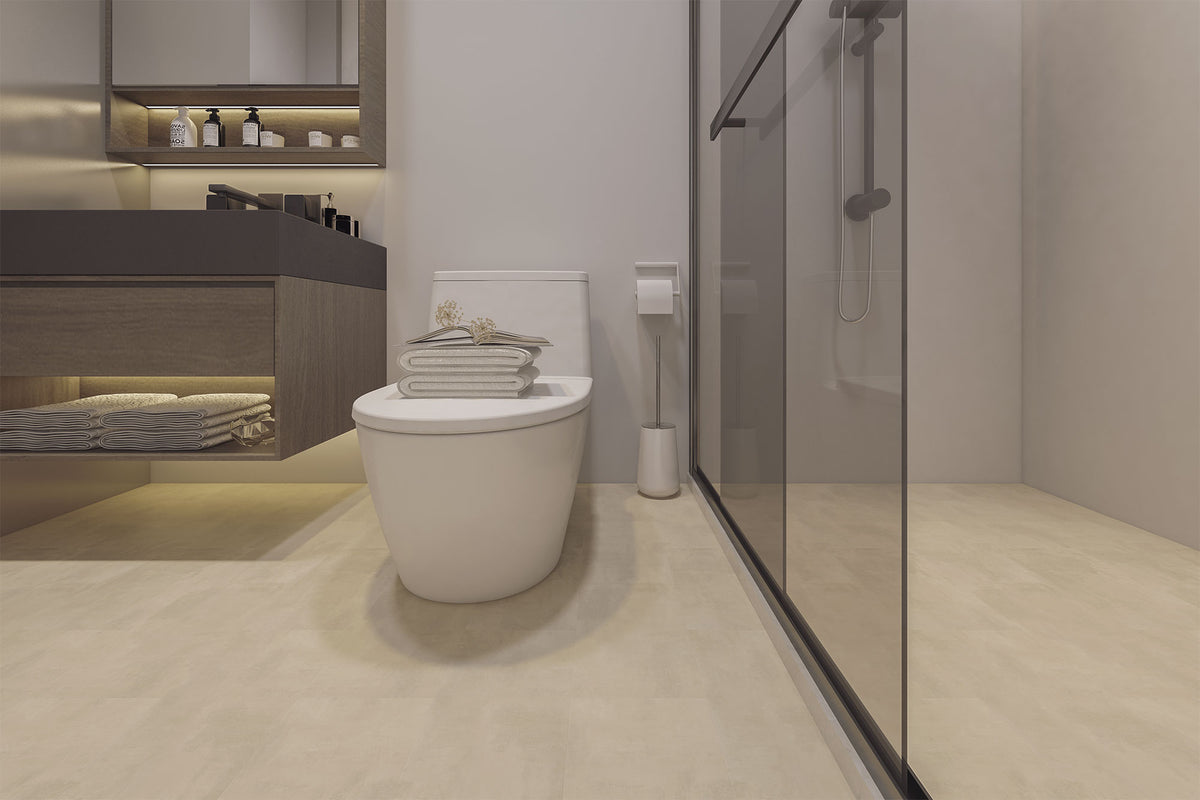 Suelo SPC Materia Stone Nácar en un baño