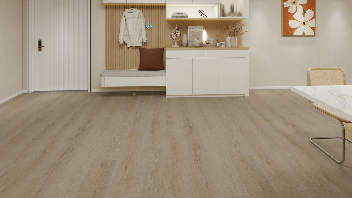 Suelo SPC Materia Timberly Topo en un recibidor