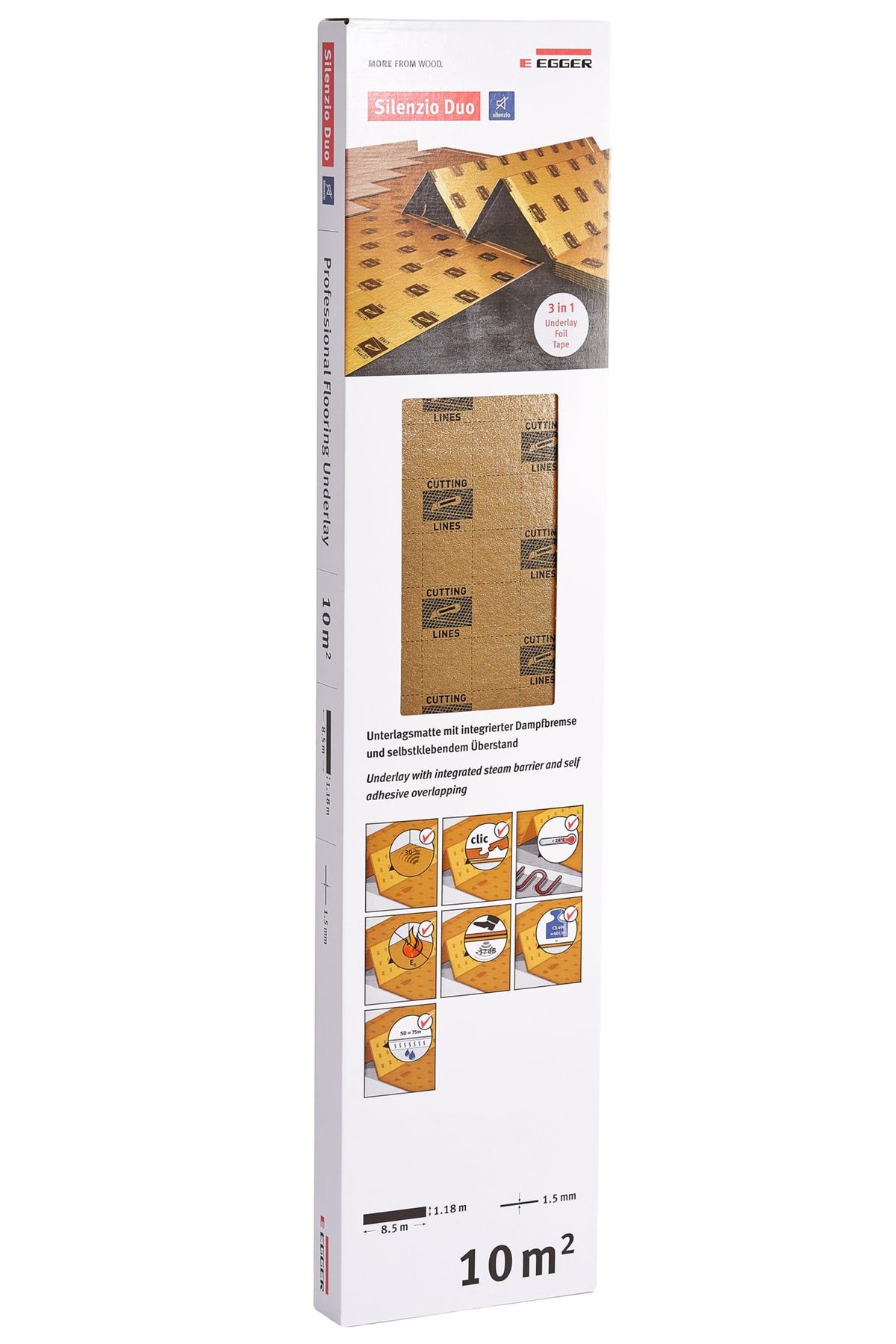 Paquete de EGGER Silenzio Duo de 10 m² (rollo plegado de 8,5 x 1,18 m y 1,5 mm de grosor)