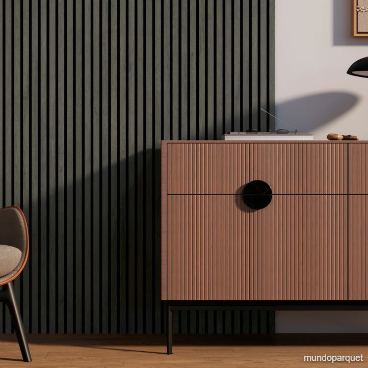 Roble Azabache Modern Revestimiento de Pared de PVC Alistonado