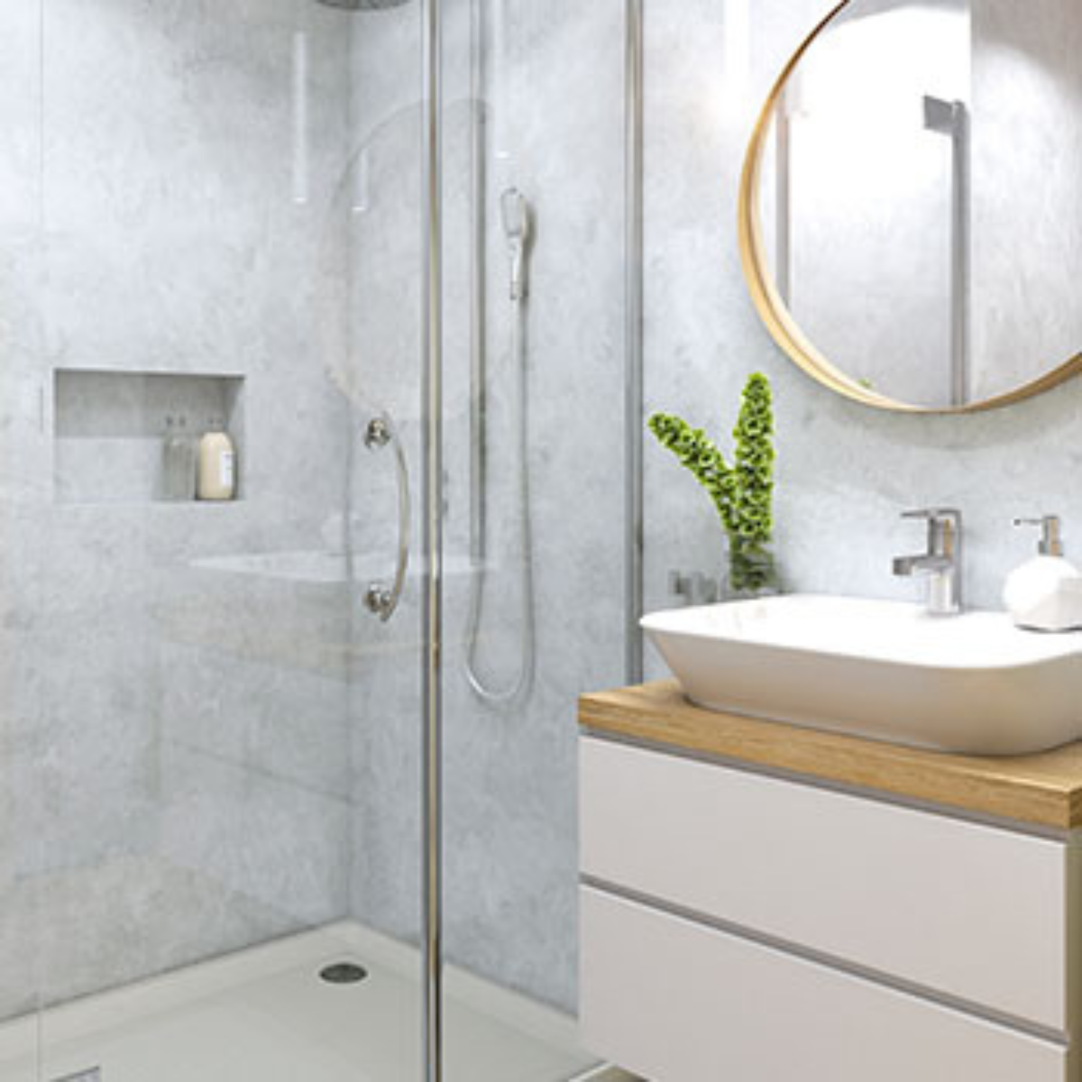 Pared revestida con panel de PVC Concrete Gris