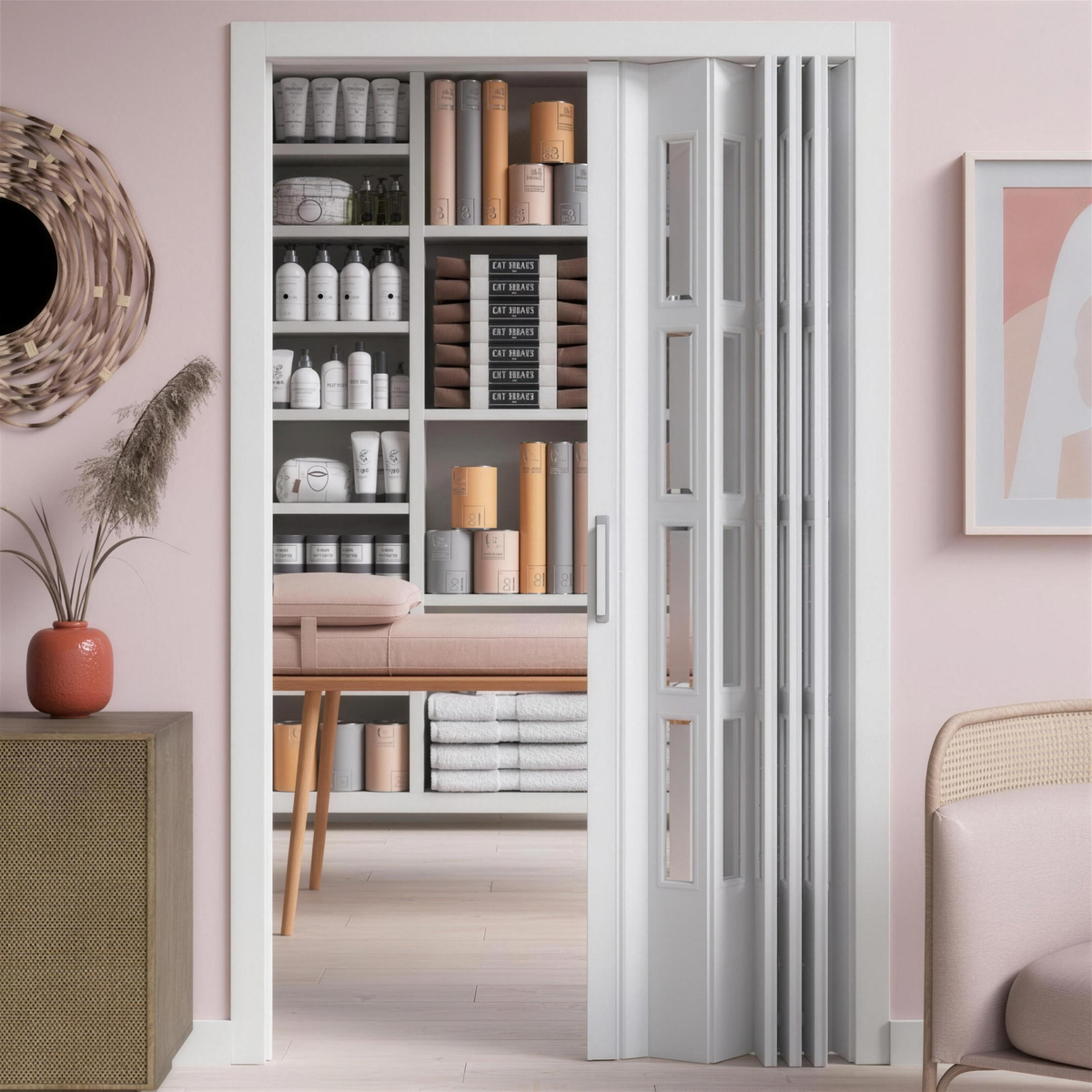 Puerta Plegable Acristalada de DM Melamina a Medida - Instalación Muy Fácil — alta resolució