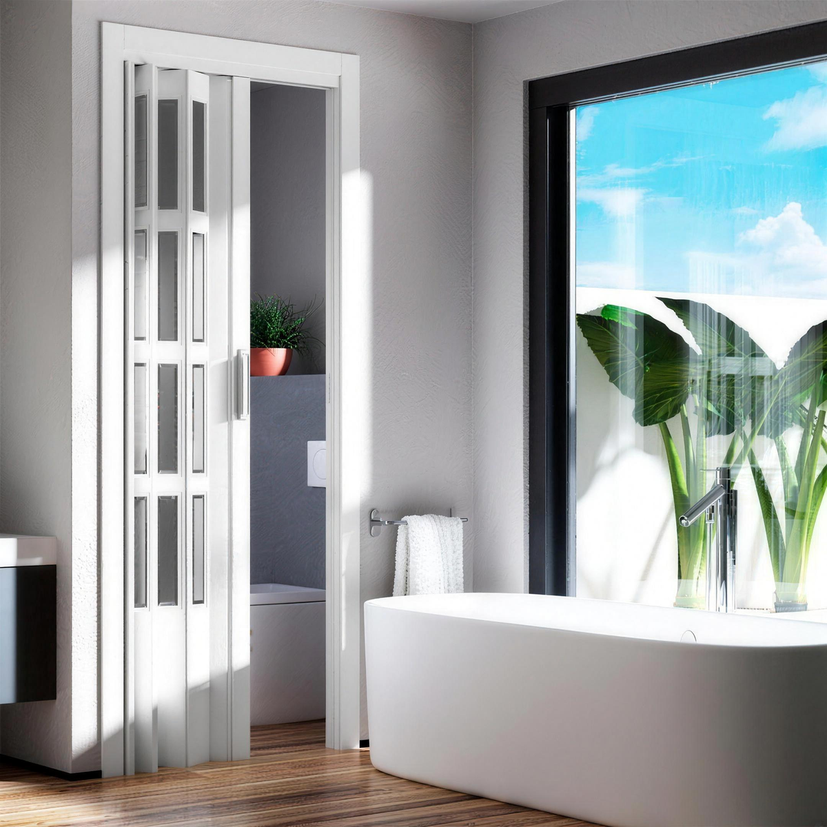 Puerta Plegable Acristalda de PVC a Medida - Instalación Muy Fácil — alta resolució