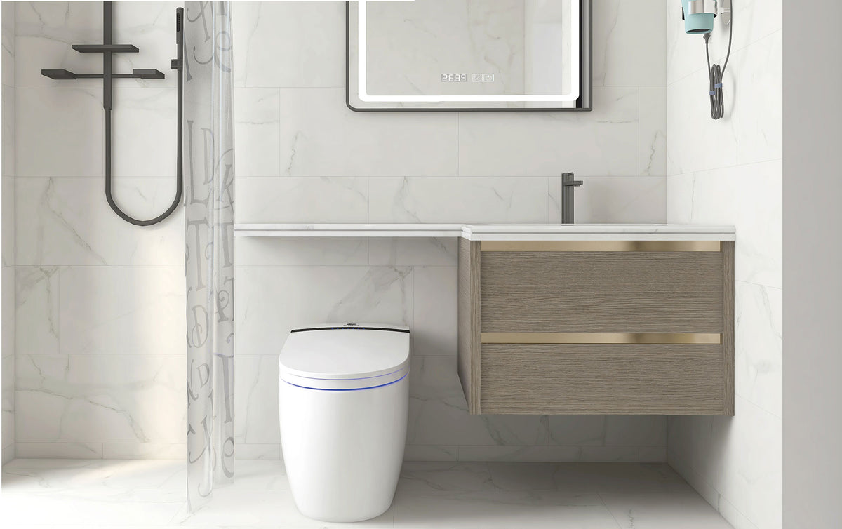 Revestimiento de pared SPC Materia Marble Cristal en las paredes de un baño
