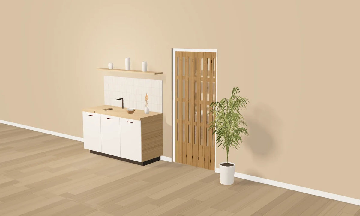 Puerta plegable acristalada de madera natural en Roble mallado