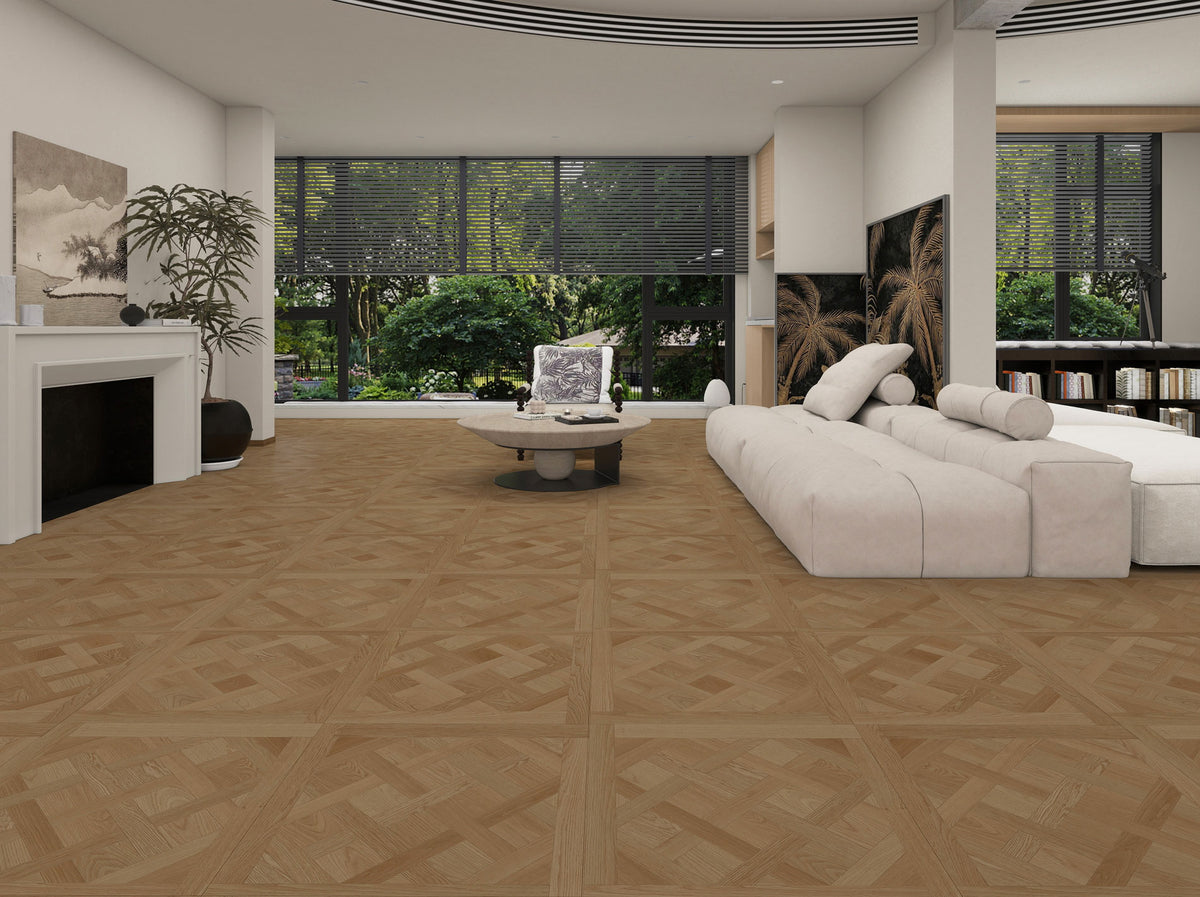 Suelo EPC Materia Versailles Classic Oak en un salón