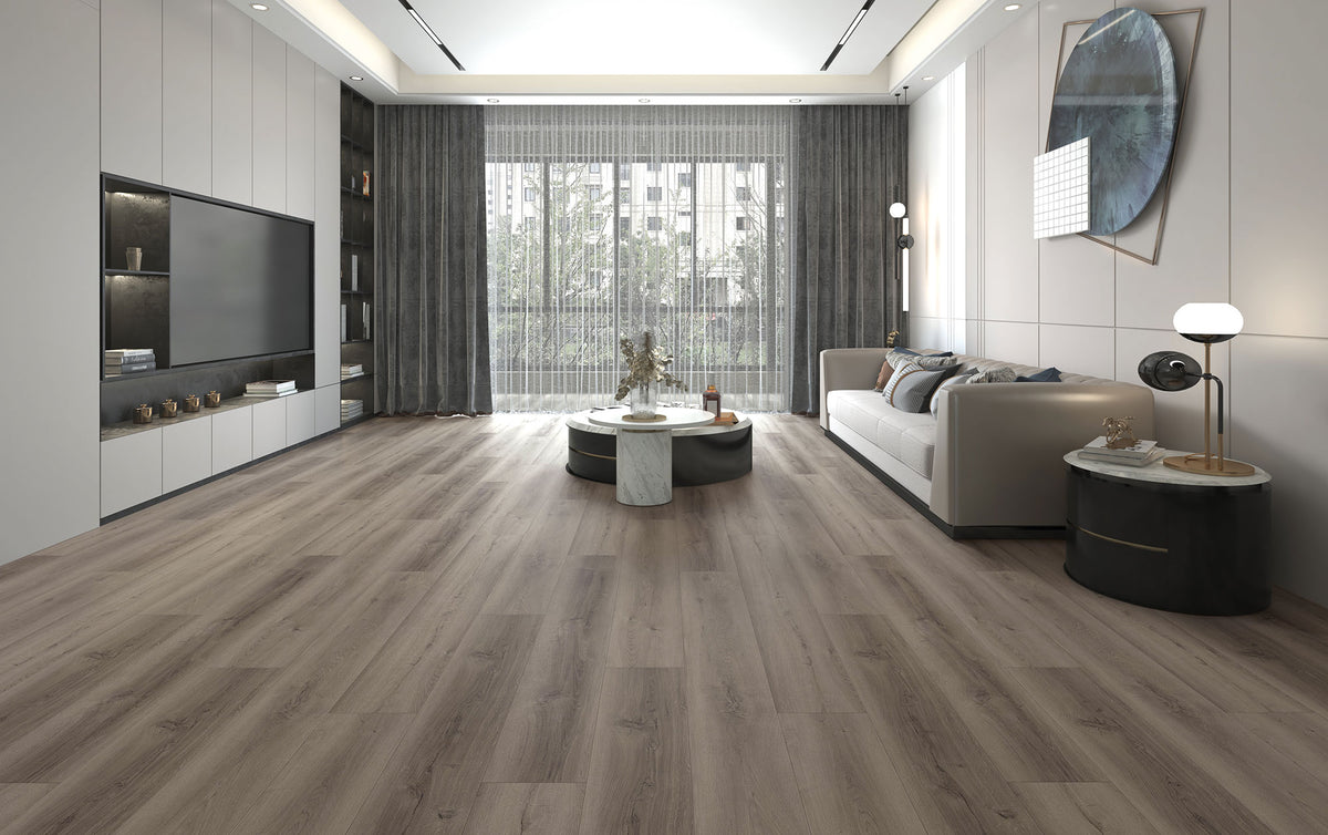 Suelo SPC Materia Arancio Taupe en un salón