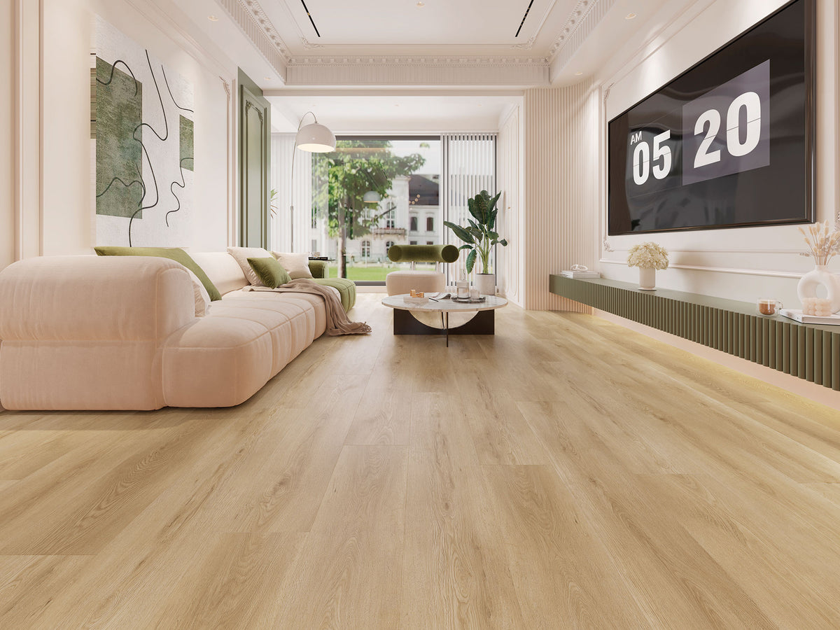 Suelo SPC Materia Cristina Beige en un salón