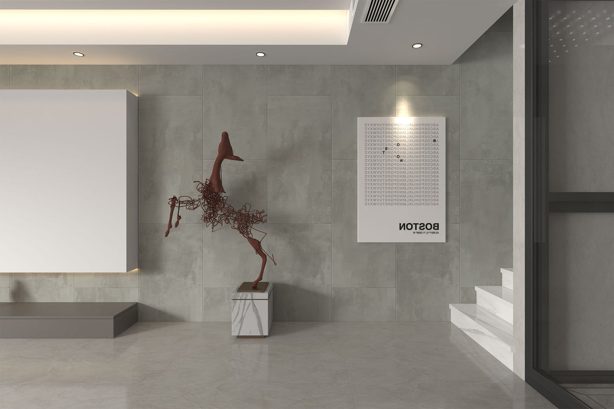 Suelo SPC Materia Stone Antracita en un vestíbulo, en suelo y pared