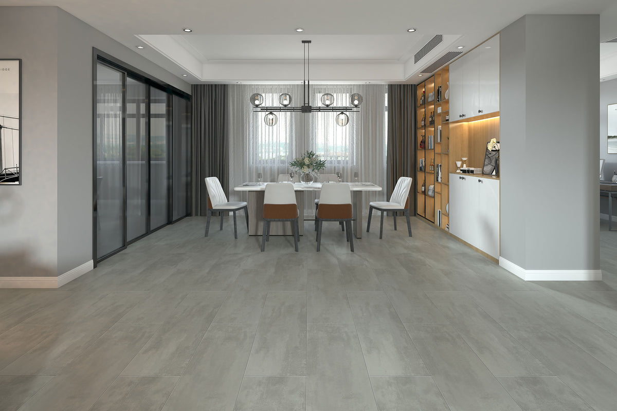 Suelo SPC Materia Stone Antracita en un comedor