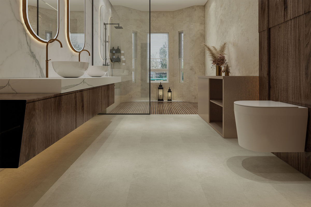 Suelo SPC Materia Stone Grunge en un baño