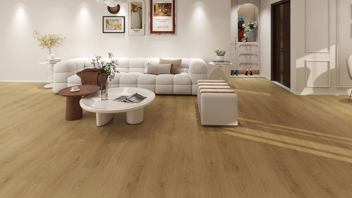 Suelo SPC Materia Timberly Topo en un salón