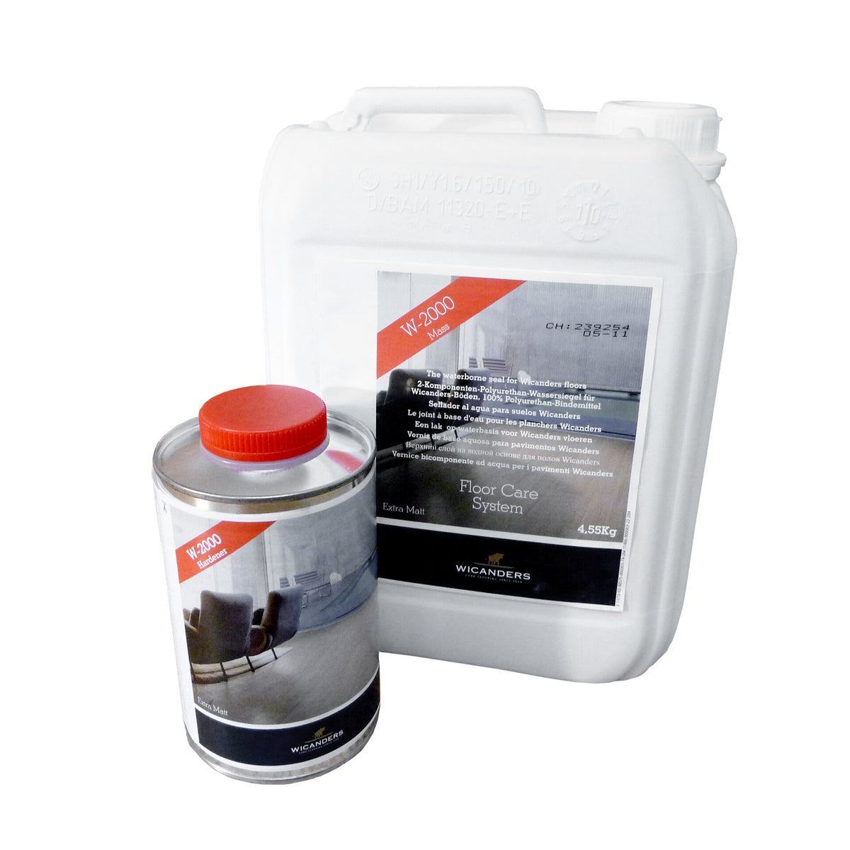 Barniz Wicanders W2000 Extra Mate 5 kg: garrafa de base y bote de endurecedor